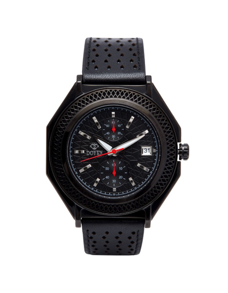 LONDON SQUARE MILE GENTS - FULL IP BLACK CHRONOGRAPH LEATHER WATCH