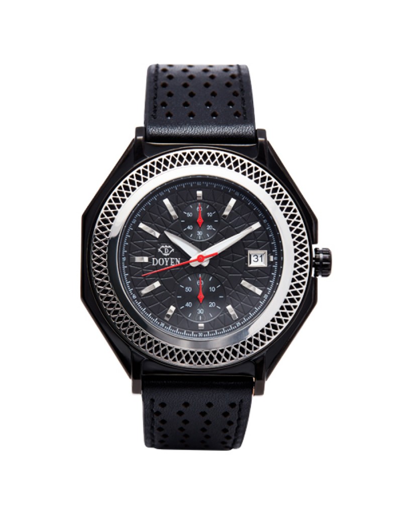 LONDON SQUARE MILE GENTS -  IP BLACK SS BEZEL BLACK DIAL CHRONOGRAPH WATCH