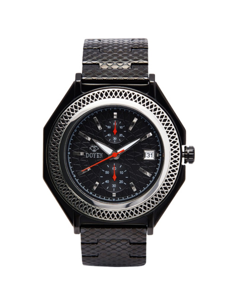 LONDON SQUARE MILE GENTS -  IPBLACK BLACK DIAL SS BEZEL CHRONOGRAPH WATCH