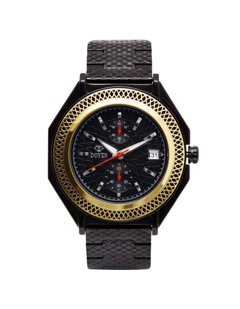 LONDON SQUARE MILE GENTS -  IPBLACK BLACK DIAL GD BEZEL CHRONOGRAPH WATCH