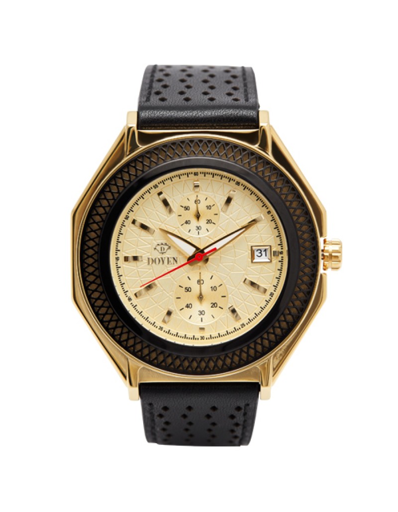 LONDON SQUARE MILE GENTS YELLOW GOLD - BLK BEZEL YELLOW DIAL CHRONOGRAPH WATCH