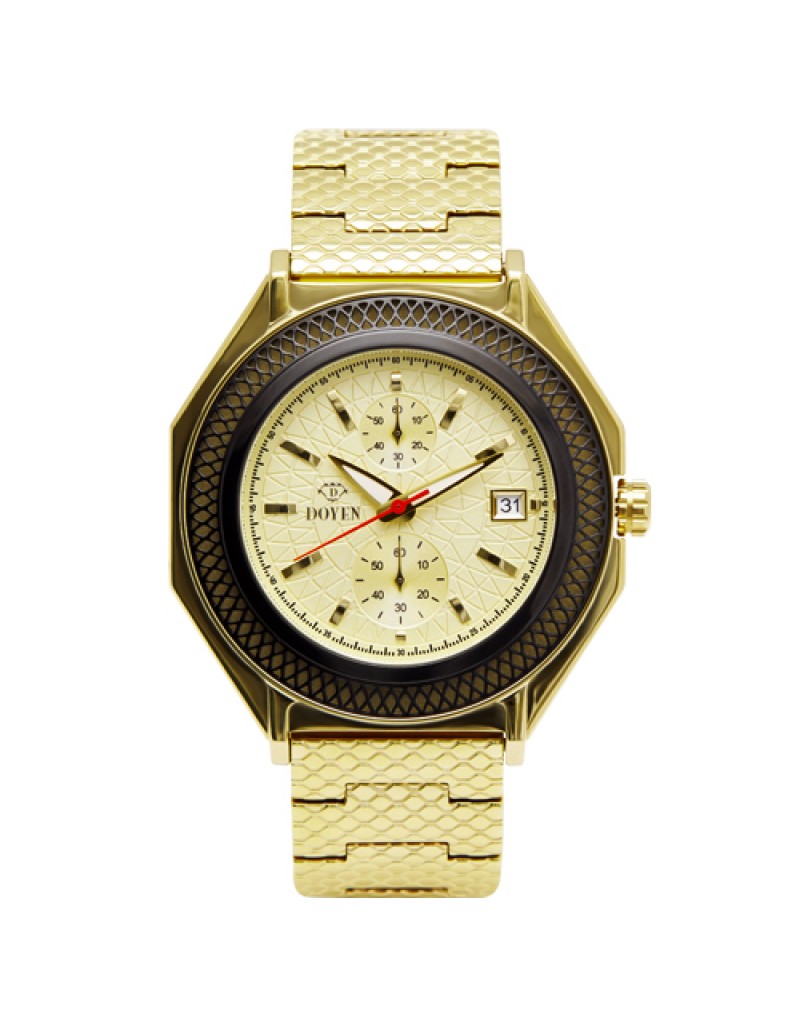 LONDON SQUARE MILE GENTS  - GOLD CASE YELLOW DIAL CHRONOGRAPH WATCH