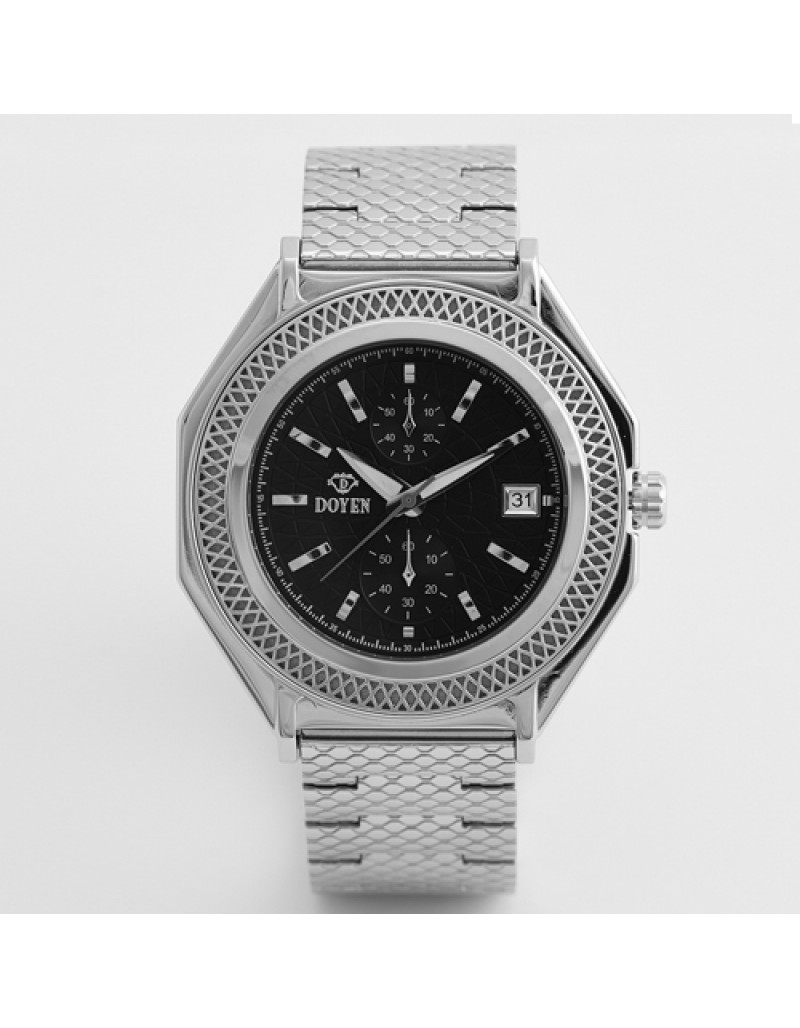 LONDON SQUARE MILE GENTS -  STAINLESS STEEL BLACK DIAL CHRONOGRAPH WATCH